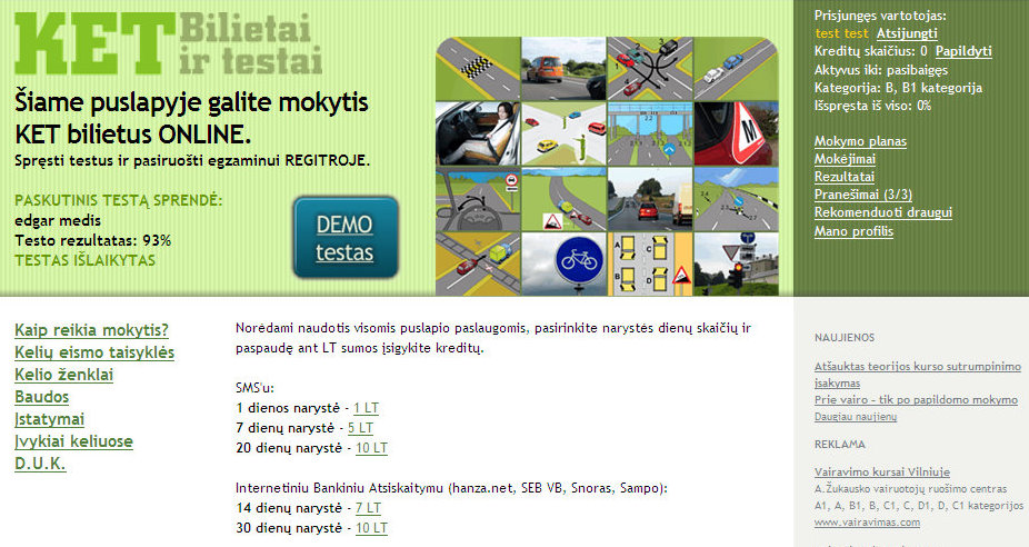 KET bilietai ir testai - mokejimu langas