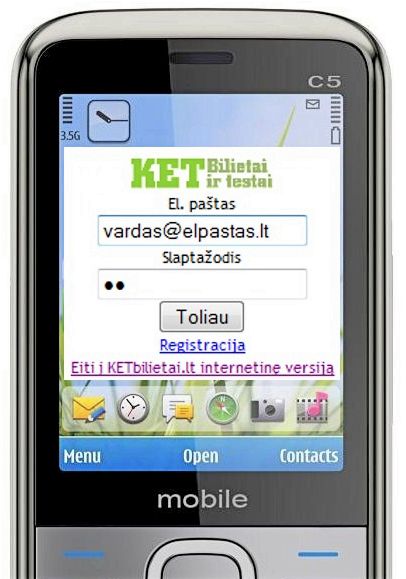 KET bilietai WAP bet kuriame mobiliąjame telefone