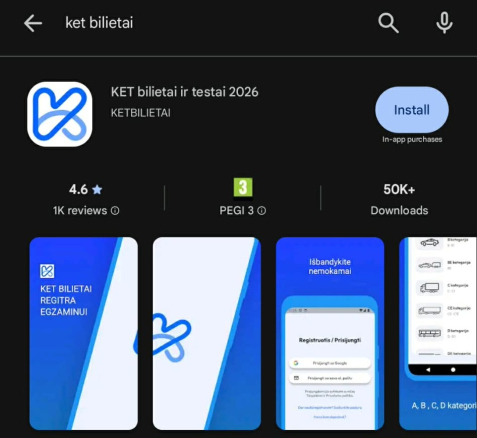 ketbilietai mobilioji programele