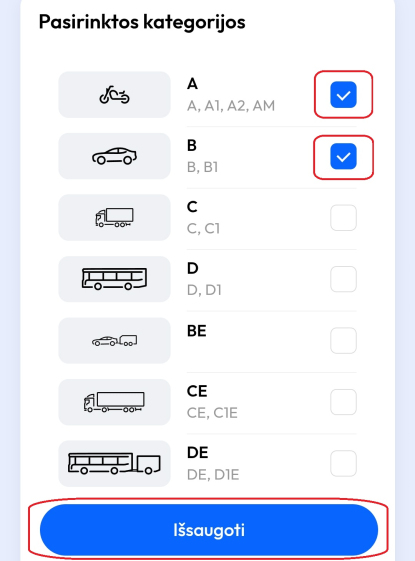 ketbilietai pasirinkti kategorijas