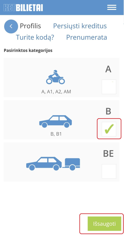 pasirinkti kategorija  ir spresti ket testus nemokamai