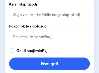 ketbilietai slaptazodzio pakeitimas per profili