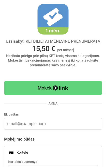 ketbilietai menesime prenumerata pinigu patvirtinimas