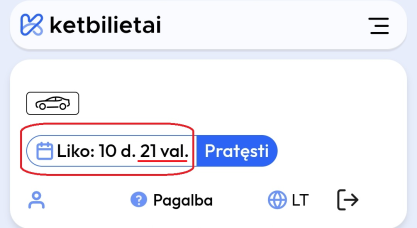 ketbilietai papildyti kreditai kiek liko valandu