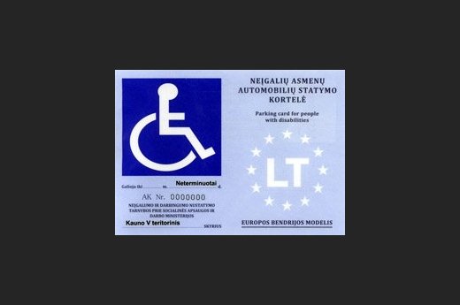 Neįgalusis vairuotojas automobilių statymo kortelė