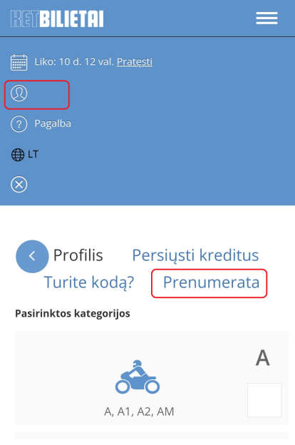 profilis prenumerata ketbilietai neribotas testu sprendimas