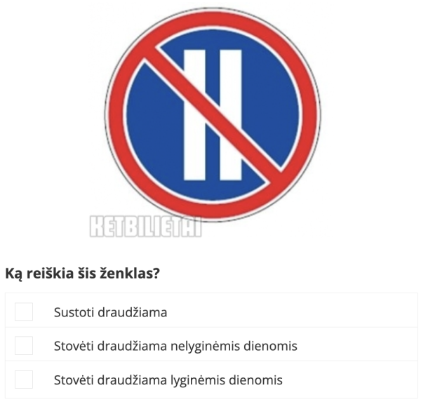 Kelio zenklai testas ketbilietai